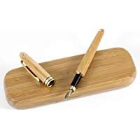 MaleDen - Estuche para pluma estilogr&aacute;fica, dise&ntilde;o vintage, con caja de regalo, tama&ntilde;o mediano y tinta de recambio convertidor para escritura caligraf&iacute;a, color bamb&uacute;