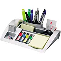 3M Post-it C50 - Organizador de escritorio &ndash; Incluye 1 bloc de notas, 4 x 35 Marcadores Index y 1 cinta adhesiva Scotch Magic &ndash; Dispensador de notas &ndash; Portal&aacute;pices &ndash; color plateado