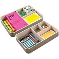 mDesign Organizador escritorio con 4 divisiones - Caja con compartimentos diferentes tama&ntilde;os - Clasificador de objetos oficina