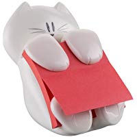 Post-It CAT-330 - Dispensador de notas, dise&ntilde;o Gato, color blanco (7,6 x 7,6 cm) &ndash; Incluye 1 bloc de Z-notas adhesivas super sticky color amapola