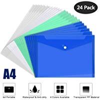 Fayttoli 24 Piezas Carpeta para Documentos A4 - Carpetas Pl&aacute;stico con Cierre a Presi&oacute;n - para Documentos, Certificados, Recibos (Transparente, Blanco, Verde, Azul)