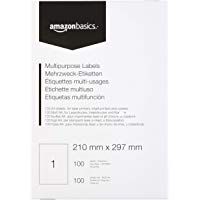 AmazonBasics - Etiquetas de direcci&oacute;n multiusos, 210.0mm x 297.0mm, 100 hojas, 1 etiquetas por hoja, 100 etiquetas