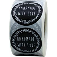 Hybsk 3,8&nbsp;cm pouce rond Naturel rustique fait &agrave; la main avec amour Stickers avec Noir Font Total 500&nbsp;&eacute;tiquettes adh&eacute;sives par rouleau