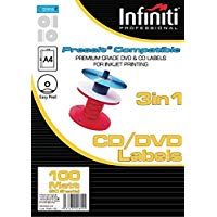 Infiniti - Pack de etiquetas para CD (A4, en blanco, 100 unidades), color blanco