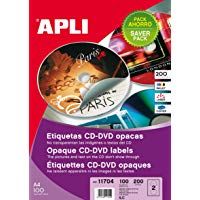 Apli - Paquete De 200 Etiquetas Cd/Dvd Cl&aacute;sicas Cobertura Total 117/18