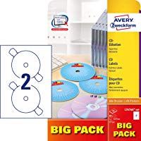 Avery Zweckform CD/DVD Labels Blanco - Etiquetas de impresora (Blanco, A4, Papel, Laser/Inyecci&oacute;n de tinta, Permanente, Mezclar)