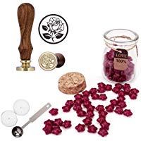Set de sello para lacrar Mogoko, 1 sello de cera vintage para felicitaci&oacute;n y 120 perlas en forma de estrella para cera con 1&nbsp;cuchara de fusi&oacute;n de cera y 2 velas