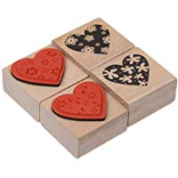 Ogquaton Vintage Diy Sello de madera en forma de coraz&oacute;n Patr&oacute;n de flor Sello de madera Sello para uso en la oficina dom&eacute;stica 4 piezas