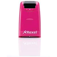 Rexel 2112007 - Protector de datos confidenciales con cubierta retr&aacute;ctil, incluye tinta, color rosa