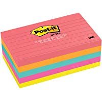 Post-it 655 - Pack de 5 blocs notas Ne&oacute;n con l&iacute;neas, 100 hojas/bloc, colores surtidos: fucsia, verde, naranja, amarillo y rosa