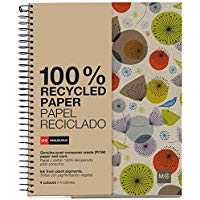 Miquelrius - Cuaderno Ecobirds A4, 120 hojas (franjas de 4 colores), papel reciclado, cuadr&iacute;cula 5 mm, Tapa de cart&oacute;n reciclado