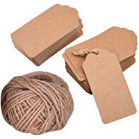 Etiquetas de Papel Kraft Etiquetas de Regalo Etiquetas de Boda con 30 Metros de Cuerda de Yute, 100 Piezas 7 x 4 cm (Marr&oacute;n)
