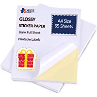65 hojas Glossy Sticker Paper, A4 autoadhesivo Sticker etiqueta de papel para impresoras l&aacute;ser y de inyecci&oacute;n por Hapree (65 hojas)