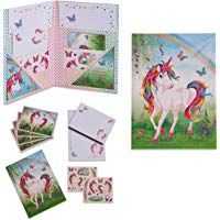 Juego de escritura infantil con unicornio m&aacute;gico de Lucy Locket - Kit de papeler&iacute;a con papel, sobres y postales para ni&ntilde;os