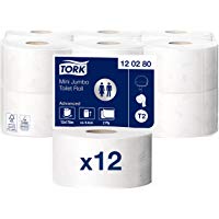 Tork 120280 Rollos de papel hihi&eacute;nico mini Jumbo Advanced de 2 capas compatibles con el sistema higi&eacute;nico minijumbo T2, 12 rollos (12 x 850 hojas)
