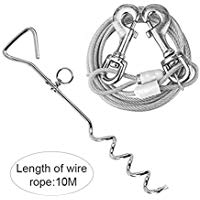 Petacc Cable de Amarre para Mascotas y Columna Espiral Mascota y Tirando del Cable Espiral del Perro de Ancla y Corbata para Acampar, Patio y Aire Libre, 16.4'' Cable Largo, Blanco
