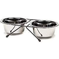 LanLan Taz&oacute;n de Acero Inoxidable para Mascotas, Plato Doble del alimento o Agua para Gato y Perro, Cuencos Dobles del Animal dom&eacute;stico del Acero Inoxidable con el Soporte