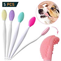 OneBarleycorn - Juego de 5 cepillos de Dientes para Perro, de Silicona Suave de Doble Cara, con Mango Largo Curvado, para Cachorros, Perros peque&ntilde;os, medianos, Gatos y la mayor&iacute;a de Mascotas