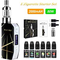 Cigarrillo Electronico de Vapor sin Nicotina Vaper Cigarro Electronico Vaporizador kit completo-80W/2000mAh Bater&iacute;a con 6x10ml de E-l&iacute;quido, 3m Tanque de Evaporadorl, 0.5Ohm N&uacute;cleo de Atomizaci&oacute;n