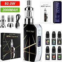 Cigarrillo Electronicos de Vapor sin Nicotina, 80W E/2000mAh Bater&iacute;a Cigarro Electronico Vaporizador Kit con LED Display, 6x10ml 70VG/30PG E-l&iacute;quido, 3ml Tanque de Evaporadorl, 2x 0.5 ohm Resistencia
