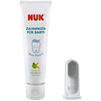 NUK 10256396 - Juego de higiene dental para beb&eacute; (pasta de dientes de manzana y pl&aacute;tano y cepillo de dientes para dedo, sin BPA, una unidad)
