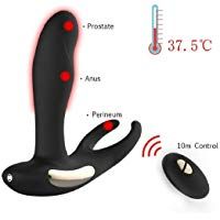STLOVE Port&aacute;til Estimulador Pr&oacute;stata | Masajeador El&eacute;ctrica con Control Remoto | Auto-Calentamiento + 7 Modes + USB Carga + Impermeable | Vibrador Hombre & Pareja - Negro