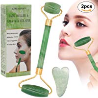 Rodillo De Jade,Facial Masaje Piedra Gua Sha Jade, Masajeador Roller Tools Anti Aging Belleza Natural Dispositivo Herramienta, Para Cuello Cara Ojos Cabeza Cuerpo 2pcs