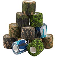 Paquete de 12 cintas autoadhesivas para veterinario de camuflaje para primeros auxilios, deportes, mu&ntilde;eca, tobillo en 6 colores surtidos de camuflaje, 5 m x 5 m