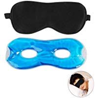 Ojo M&aacute;scara De Dormir, BelleStyle Natural Seda M&aacute;scara de ojo dormir m&aacute;scara y terapia de fr&iacute;o/caliente perlas de Gel - S&uacute;per Suave M&aacute;scara de Ojos Dormir Ojo Cubrir con Correa Ajustable, Negro