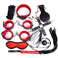 Shopp ingue - Kit de 10&nbsp;piezas de juegos de sumisi&oacute;n y sadomasoquistas (BDSM) de piel con terciopelo suave, interior rojo y negro