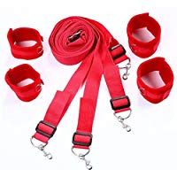 Bajo sistema de sujeci&oacute;n de esclavitud de cama con pu&ntilde;os de mano Colecci&oacute;n de esclavitud de pu&ntilde;o de tobillo para pareja de hombres (rojo)