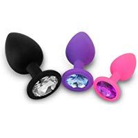 Belmalia 3x Plug Anal Silicona Enchufe Anal Conjunto &Oslash; 30 mm, &Oslash; 35 mm, &Oslash; 45 mm S + M + L Rosa + Lila + Negro