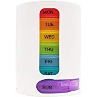 PuTwo Pill Organizer Weekly, Pastillero dispensador para los 7 d&iacute;as de la semana, con 4 compartimientos incorporados, Estilo 2, multicolor