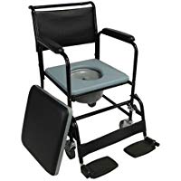 Mobiclinic Silla con WC/Inodoro con Ruedas y Tapa | Reposapi&eacute;s abatibles y reposabrazos extraibles | Negro | Barco