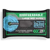Surviveware Biodegradables para toallitas h&uacute;medas sin aclarado ba&ntilde;o o la ducha. Ideal para acampar, viajes, limpieza corporal, higiene personal y de limpieza. Vitamina E y aloe enriquecido. Hipoalerg&eacute;nico y sin perfume Grande