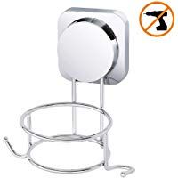 Soporte de almacenamiento para secador de pelo autoadhesivo con 2 ganchos, Ezprotekt sin perforaci&oacute;n, resistente al agua, de acero inoxidable, soporte de pared para secador de pelo, soporte