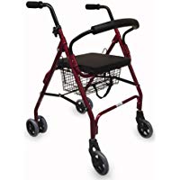Andador de aluminio con frenos por presi&oacute;n | 2 ruedas delanteras giratorias y 4 traseras | Elegante dise&ntilde;o cromado | C&oacute;modo asiento acolchado y cesta de la compra | TOP VENTAS