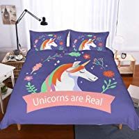 ZHAORLL Funda n&oacute;rdica Rainbow Unicorn Fairytale con Estrellas Brillantes Impresi&oacute;n Digital en 3D Juegos de Cama Fondo Negro Especificaciones, Patrones