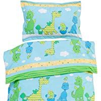 Pati'Chou Dinosaurios felices - Juego de Funda N&oacute;rdica Cuna y Minicuna, 2 piezas, 100% Algod&oacute;n (funda de edred&oacute;n y 1 funda de almohada), Dise&ntilde;o Animales, Multicolor