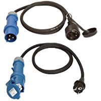 Adaptador CEE con enchufe y acoplamiento de Mennekes, modelo Camping, 230 V, cable H07RN-F, 3 x 2,5 mm&sup2;, 16A 1,5m. Versi&oacute;n alemana