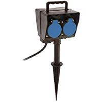 AS-Schwabe 60685 H05RN-F - Alargador doble de exteriores con anclaje y temporizador (2 m, 3G1,5, IP44), color negro