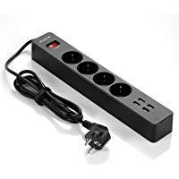 ISELECTOR Regleta Enchufes de 4 Puertos USB de Carga R&aacute;pido y 4 tomas UE, Adaptador con Protecci&oacute;n contra Sobretensiones, Cable de 5 pies, Regleta M&uacute;ltiple para Aparatos Dom&eacute;sticos, Ordenadores, Port&aacute;tiles, iPhone, Android y Windows, etc.- Negro