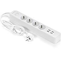 ISELECTOR 1700J Regleta Enchufes de 4 Smart USB y 4 Tomas UE con Protecci&oacute;n contra Sobretensiones y Interuptor Individual, Alargador Cable de 5 pies, Base M&uacute;ltiple, Tap&oacute;n de Seguridad, 2500W/10A