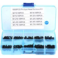 Akozon Tornillo autorroscante Surtido Kit, 1000 unids Tornillos Phillips Negro Miniatura M1 M1.2 M1.4 M1.7