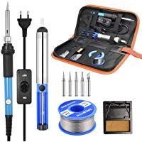 SREMTCH Kit de soldador, soldador de esta&ntilde;o de 60 W y 220 V de temperatura ajustable, 5 puntas diferentes, soporte, alambre de soldar para varios usos y reparaciones