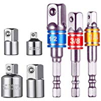 Newder Adaptador para Llave de Carraca, Juego de 4 Pzas Adaptadores de 1/4", 3/8", 1/2" +Set con 3 Pzas de Color Aluminio adaptadores 1/4" hex-1/4-3/8" 1/2" Llave de Vaso