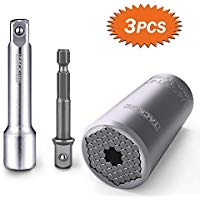 Universal Llave de Vaso, Tacklife 3Pcs en 1 Multifunci&oacute;n Herramientas 7-19mm, ASW01A Vaso Universal con Acero al Cromo Vanadio, 1 x Portapunta, 1x Adaptador para Taladro El&eacute;ctrico y Atornillador