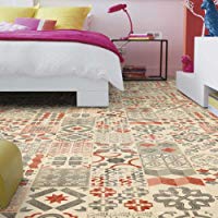 LIVINGFLOOR&reg; Pavimento de PVC, efecto suelo, estilo retro r&uacute;stico, 2 m de ancho, largo variable por metros, color rojo mediterr&aacute;neo