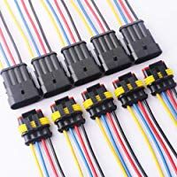 TOOHUI 5 juegos 4 Pin Way Car AMP Conector el&eacute;ctrico con Conector del cable del cable Mujer Hombre Impermeable Autom&oacute;vil, 18 AWG Marine