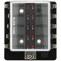 KKmoon Caja de Fusibles 10 V&iacute;as Portafusibles con L&aacute;mpara de Alerta LED Kit para Coche Barco Marino Triciclo 12V 24V